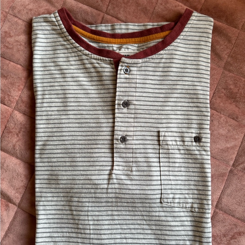 Striped Henley Shirt with Burgundy Accents